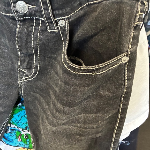 MENS True Religion Ricky Relaxed Stretch Denim Jeans Pre Owned SZ 34 Black Grey - Picture 2 of 16